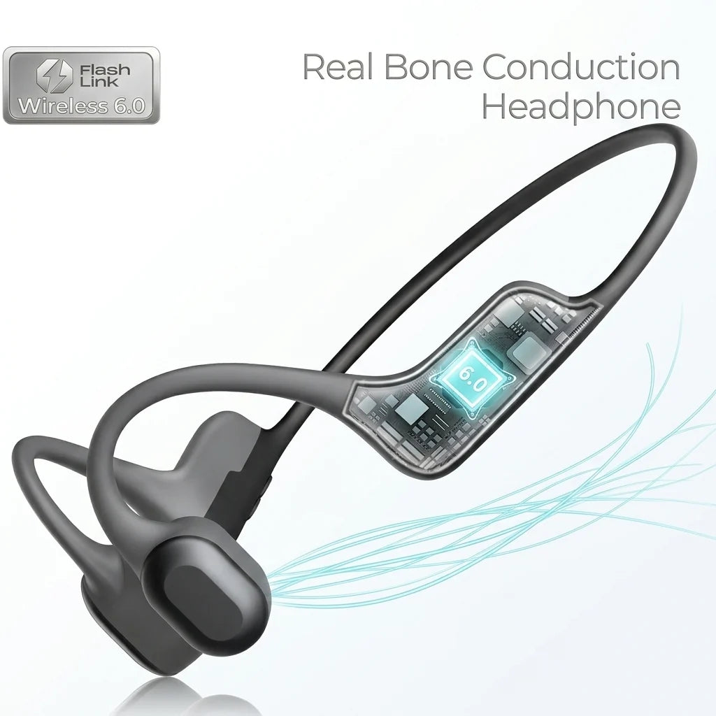 T09 Open-Ear Sports Bone Conduction Headphones, Wireless 6.0, 10H Battery, Soft Rubber Coating