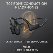 T09 Open-Ear Sports Bone Conduction Headphones, Wireless 6.0, 10H Battery, Soft Rubber Coating